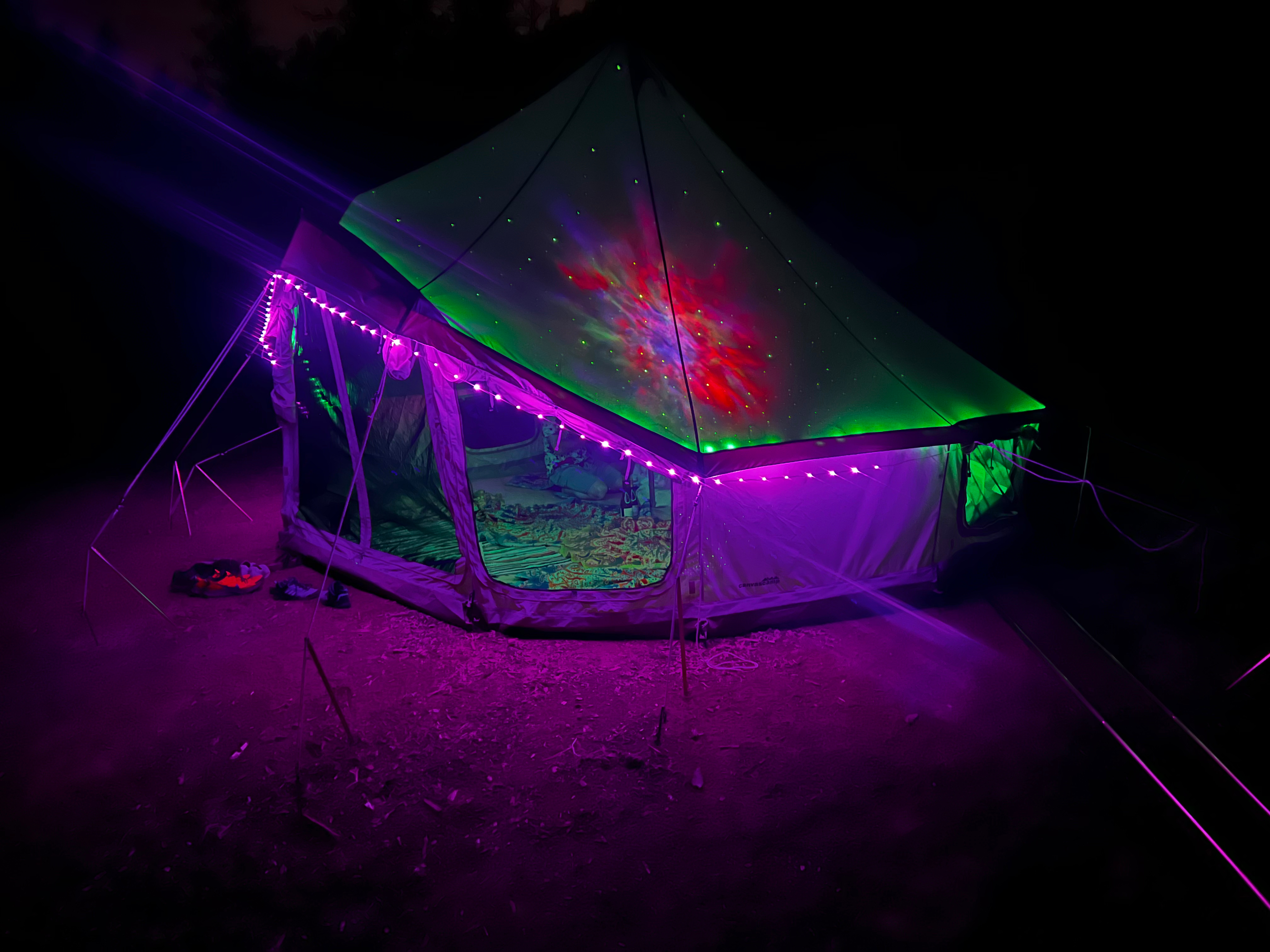 The ceremony tent's custom lighting system